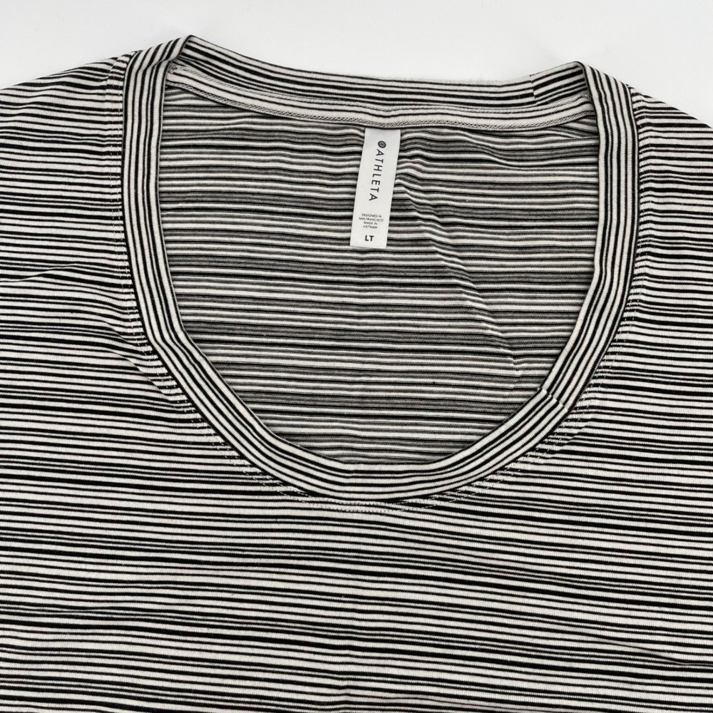 Athleta Zephyr Muscle Tank Top Black White Striped Sleeveless Large Tall LT